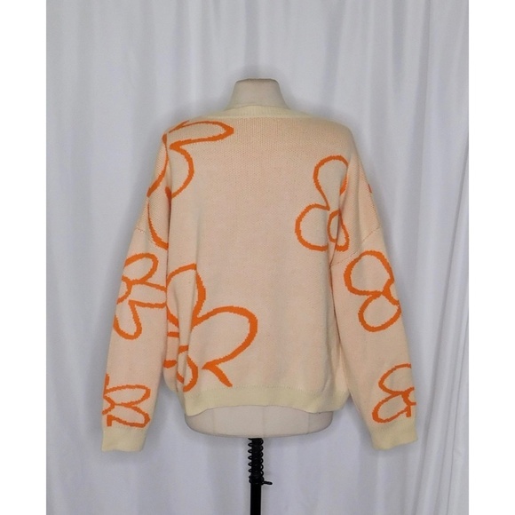 BAILEY ROSE Peach Orange Floral Sweater Pullover Knit Oversized Cropped Large - Picture 7 of 12
